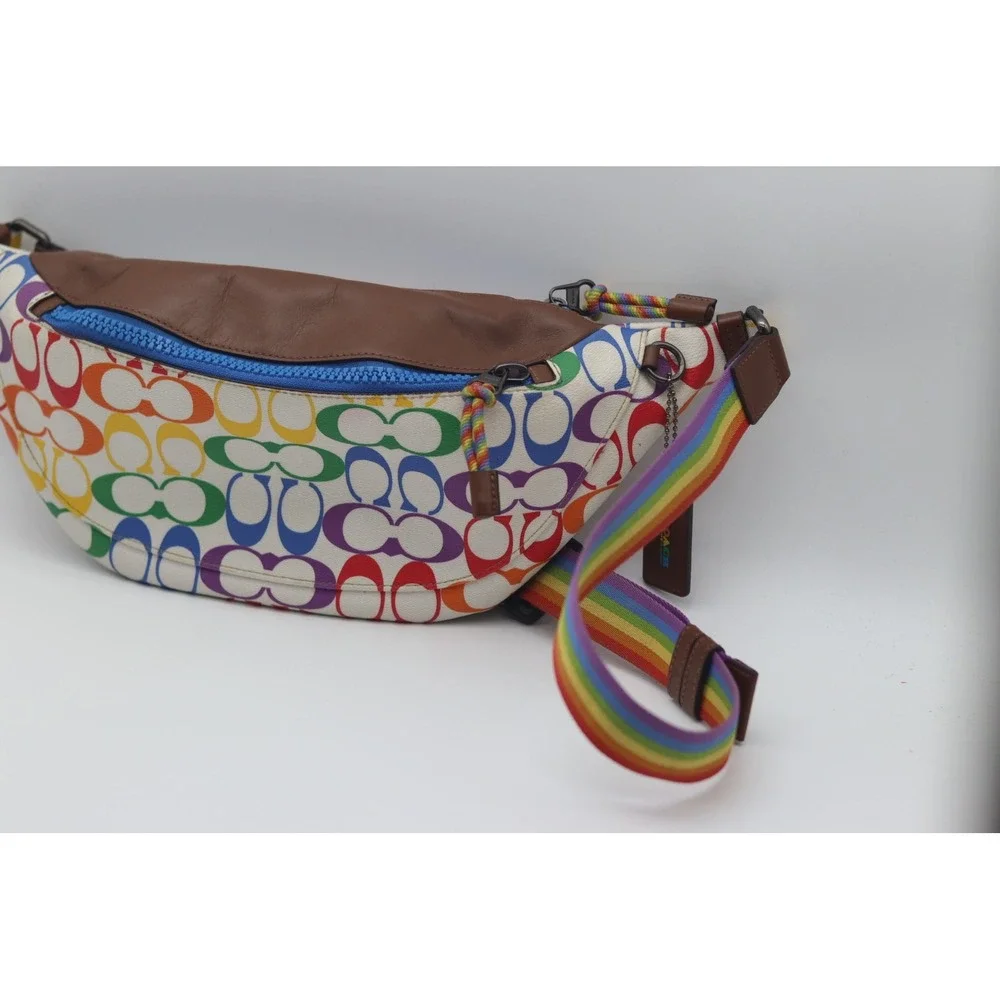 Coach Pride Rainbow Signature C Belt Bag Brown Leather Fanny Pack Crossbody - Picture 5 of 10